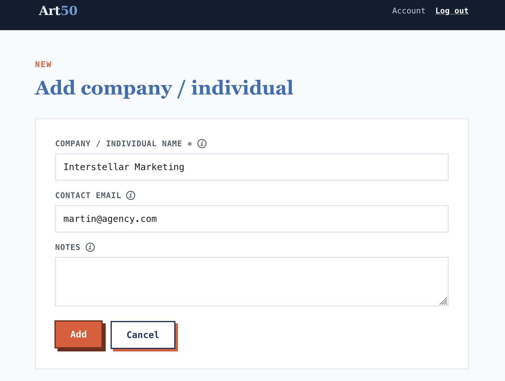 Add company or individual form